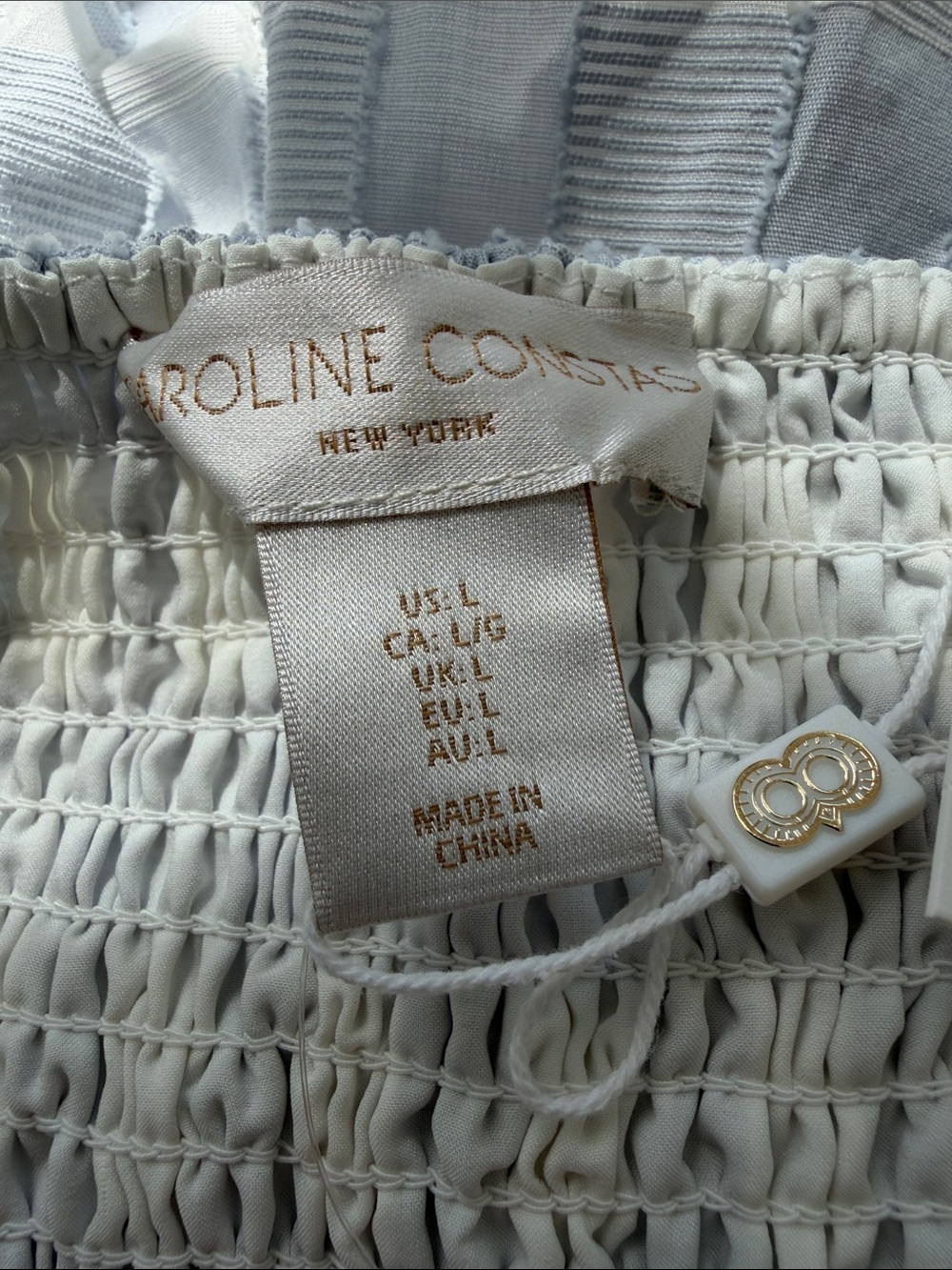 🌷🌷🌷 Caroline Constas Blue White Shadow Check Cotton Pleated Maxi SunDress size L - Picture 11 of 11
